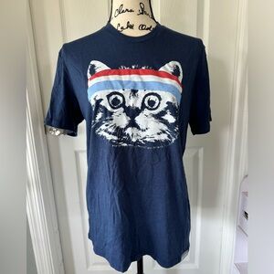 Tipsy Elves Mens Headband Kitten Cat Short Sleeve T-Shirt Blue Size Small